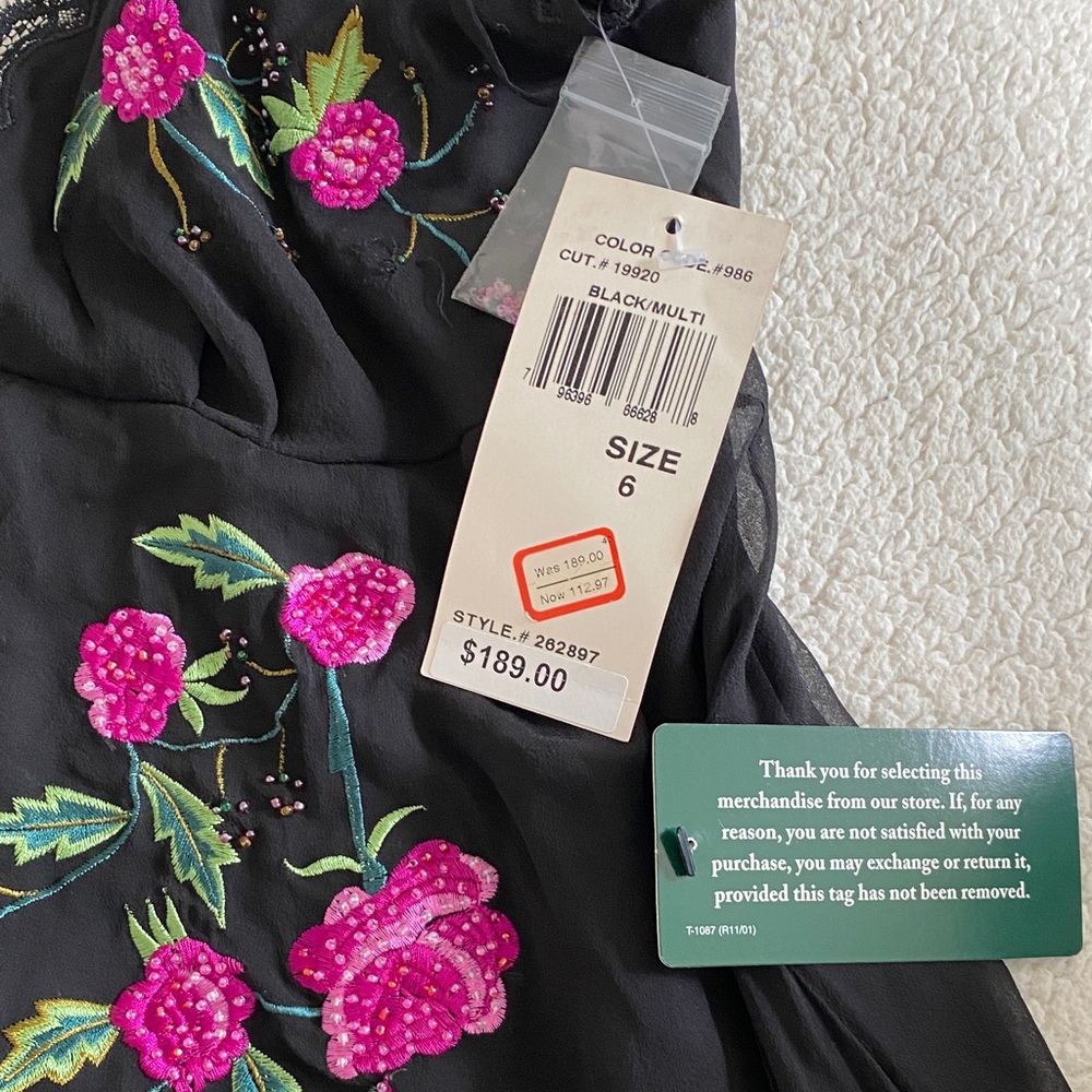 Black Maxi Slip Dress with Pink Floral Embroidery - Picture 10 of 11